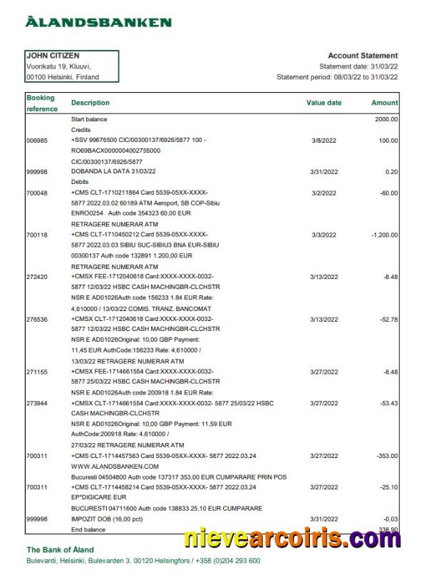 Finland Aland bank statement